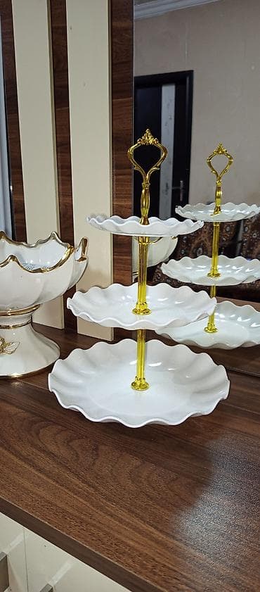 sufre: Tort və şiriniyyat qabı, rəng - Ağ, Keramika — 2