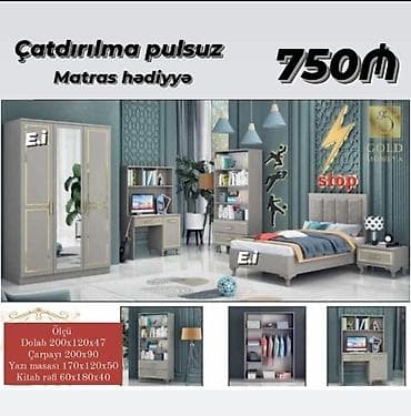 saray mebel: Uşaq/yeniyetmə yataq otağı mebel dəsti – müasir dizayn, 3 rəng — 5