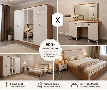 taxt tumba: 6 qapılı yataq dəsti – 900₼ Komplektə daxildir: - 6 qapılı dolab — 1