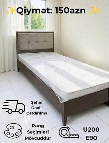 taxt kravati: Tək nəfərlik çarpayı və matras dəsti - Ölçü: U200 x E90 (200x90 sm) - — 1
