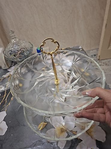 nahar serviz: Tort və şiriniyyat qabı, rəng - Qızılı, Şüşə — 3