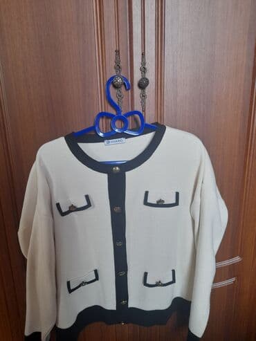 jaketler qadin ucun: Vivario qadın kardiqanı - Rəng: krem və qara kontrastlı dizayn - — 1