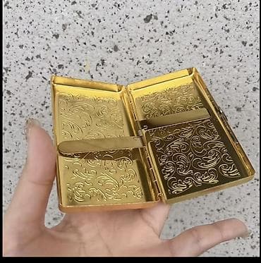 Qızılı rəngli metall siqaret qutusu - Material: parlaq metal (qızılı — 2