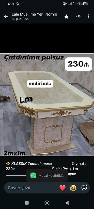 ag masa: ⚜️ *_KLASSİK Tumbalı masa_* Qiymət : *230₼* — 1