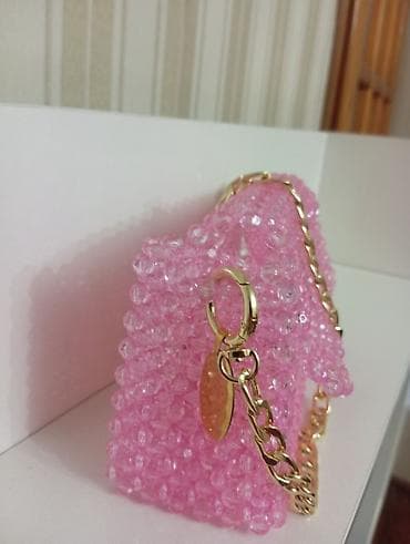 Zərgərlik əşyaları: Şəffaf çəhrayı boncuklardan hazırlanmış əl çantası - Material — 3