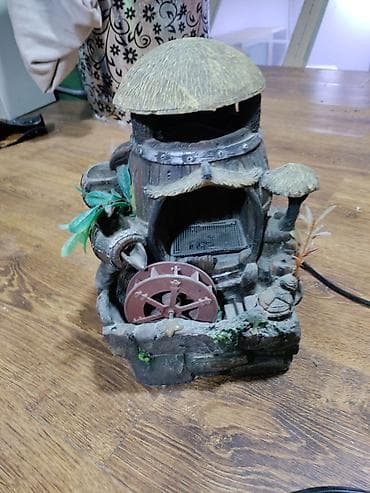 Heyvanlar: Dekorativ mini fəvvarə / akvarium aksesuarı, nağılvari dəyirman-ev — 3