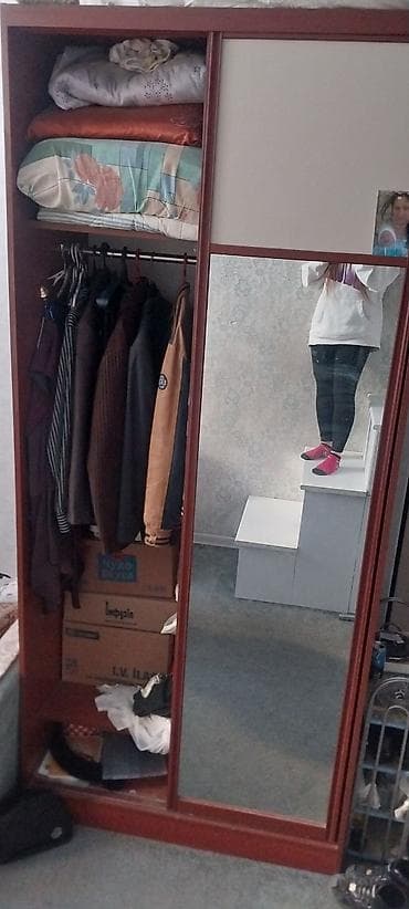 boy guzgu: İşlənmiş, 1 qapı, Güzgülü, Boz, Taxta, Açılan, Düz dolab — 1