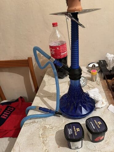 yeni model kurtkalar: Qalaylı nargilə dəsti - Şüşə kolba: mavi, dekorativ kəsimli, sabit — 1