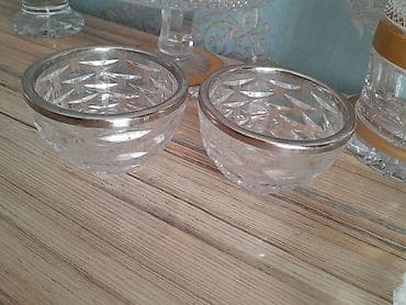 edviyyat qablari: Kəsimli şüşədən hazırlanmış 2 ədəd mini qab dəsti. - Material: qalın — 3