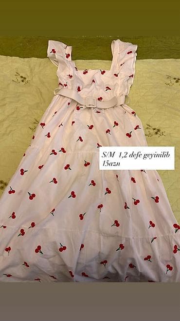 Ağ rəngdə, albalı naxışlı yay donu. - Ölçü: S/M - Model: kvadrat — 1