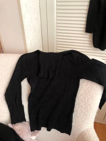 qadın üçün klassik sviterlər: Qadın geyimləri dəsti 1) Qara don - Uzun, V-yaxa, sarğı (wrap) — 14