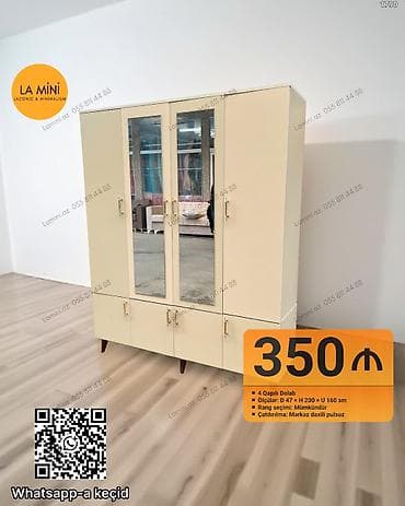 4 qapılı, Güzgülü, Digər rəng, Açılan, Düz dolab