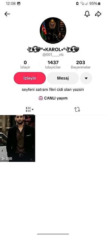 Xidmət: TikTok hesabı satışı Təsvir: - Platforma: TikTok - İstifadəçi — 1