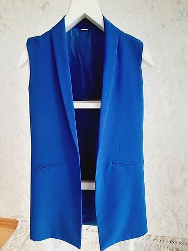 Qadınlar üçün uzun jilet – elektrik-mavi rəng - Klassik, düyməsiz — 1