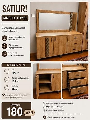 Комоды: Güzgülü komod – qonaq otağı üçün dəbli və funksional mebel - — 1