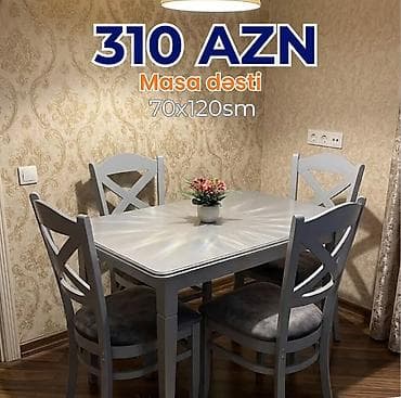 tek dolablar: Mətbəx üçün, Yeni, Açılmayan, Dördbucaq masa, 4 stul — 1