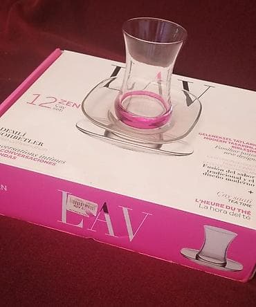 cay: Çay dəsti, rəng - Çəhrayı, Şüşə, 6 nəfərlik — 1