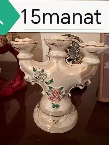 Süni güllər: Keramik üçşamlı şamdan - Material: keyfiyyətli keramika - Rəng — 1