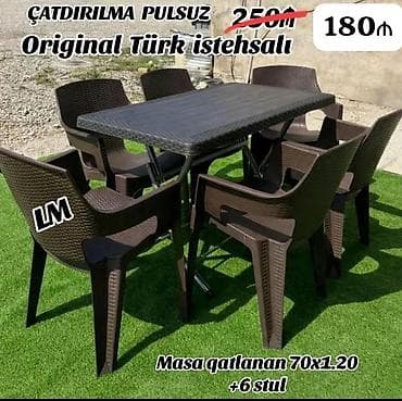 Dördbucaq masa, 6 stul, Qatlanan, Stullar ilə, Həsir toxunuşlu, Türkiyə