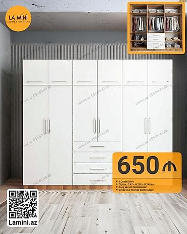 6 qapı, Siyirməli, Ağ, Açılan, Düz dolab