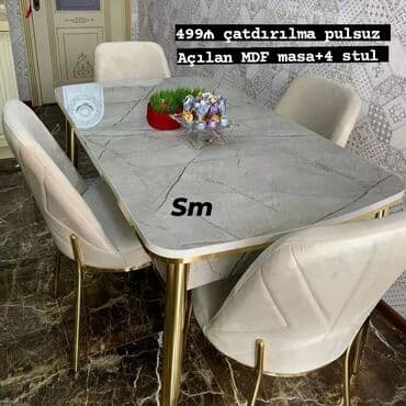 turk soba: Mətbəx üçün, Yeni, Açılan, Dördbucaq masa, 4 stul — 3