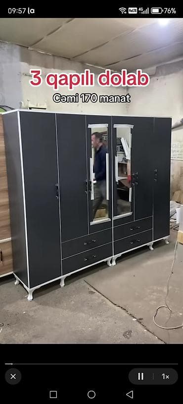 3 qapılı dolab – cəmi 170 manat - Rəng: tünd boz/qartalqara gövdə, ağ