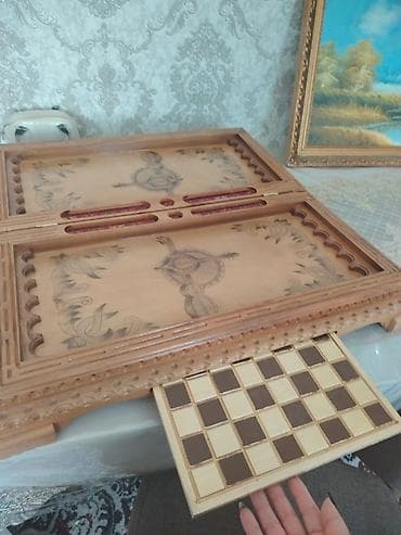 Игрушки: Ağac oyma dəsti – nərd, şahmat və domino üçün çoxfunksiyalı stolüstü — 1