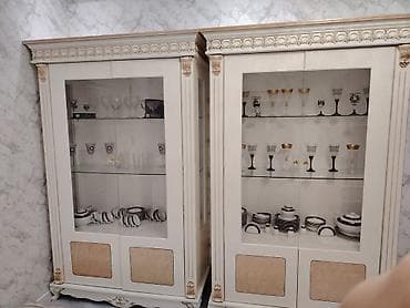 salon ucun: Klassik üslubda 2 ədəd vitrin dolabı - Rəng: krem/ivory, qızılı — 5