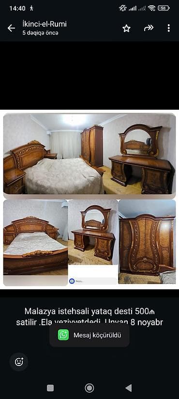 Malazya istehsali yataq desti 500₼ satilir .Ela veziyyetdedi .Unvan 8 — 1