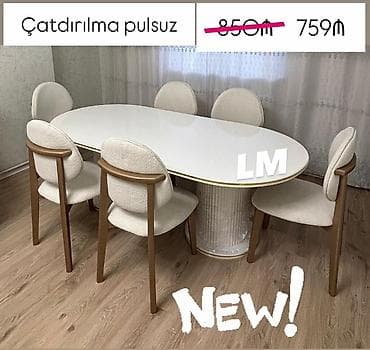 Mətbəx üçün, Açılmayan, Oval masa, 6 stul