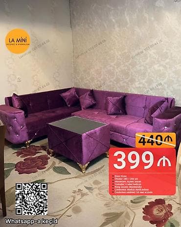 Divanlar: Künc divan, Açılan, Bazalı, Vеlur parça, Şəhərdaxili pulsuz çatdırılma — 1