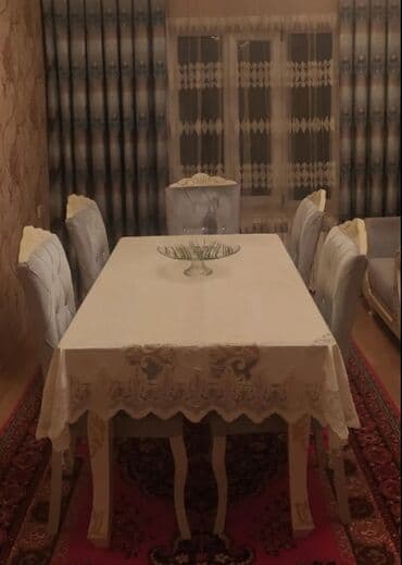 Stullar: Yemək otağı dəsti - 1 ədəd düzbucaqlı masa: klassik üslubda, ağ-krem — 1