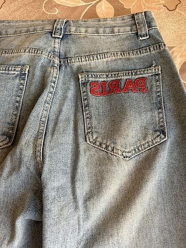 trapes salvar modelleri: Açıq mavi yuyulma effektli cins şalvar - Model: klassik düz kəsim — 2