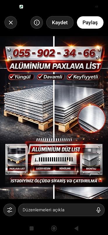 Məhsul: Alüminium və nerjaveyka (paslanmayan polad) listlər