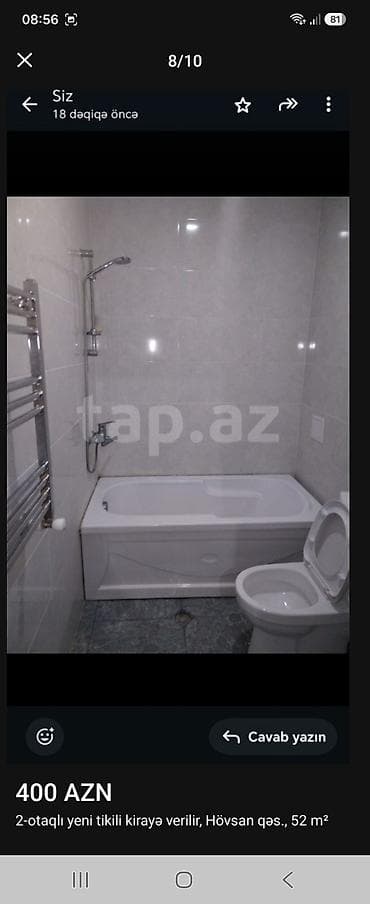sumqayitda ev: Kirayə – 2 otaqlı yeni tikili, Hövsan qəs., 52 m² təmiz səliqəli evdi — 8