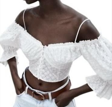Zara markaAğ rəngli, çiyinüstü (off-shoulder) qısa bluz. - Brend — 6
