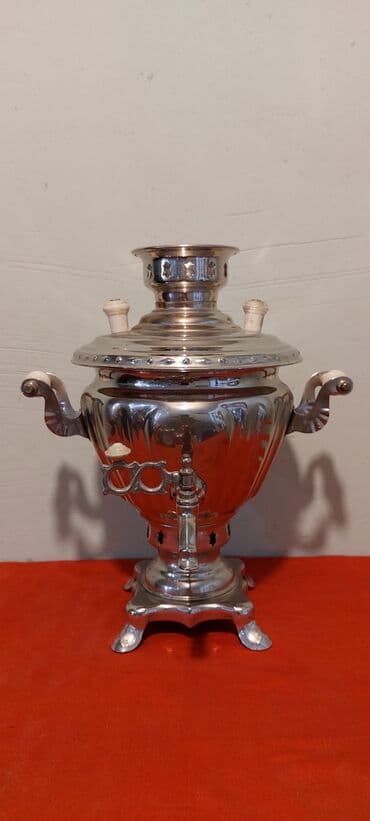 купить чайник в баку: Klassik samovar dəsti - Material: cilalanmış metal korpus (gümüşü və — 12