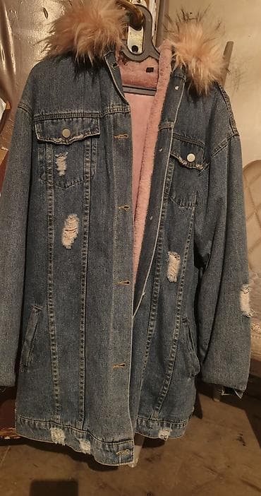 Qadınlar üçün kapüşonlu cins palto - Material: klassik mavı denim