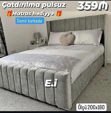 taxt dəmiri: 1.Məhsul: Yumşaq parça ilə üzlənmiş müasir iki nəfərlik çarpayı - — 1