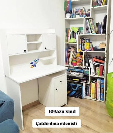 balaca stol: Düz masa, Stulsuz, Polkalı, Siyirməli, MDF — 1