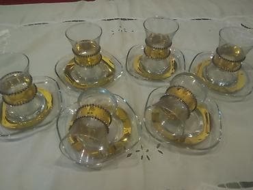 herifler bezekli: Çay dəsti, rəng - Qızılı, Şüşə, 6 nəfərlik — 2