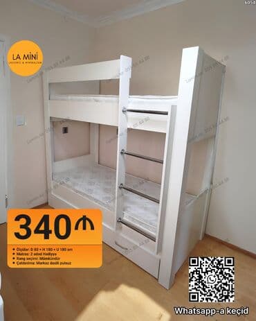 двуспальная кровать с подъемным механизмом: Oğlan və qız üçün, Çarpayı, Matras ilə, Siyirməli, Taxta — 1