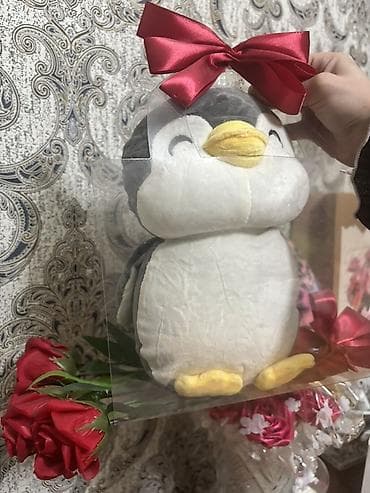 hediyyeler instagram: Hədiyyəlik set: şəffaf qutuda yumşaq pingvin oyuncaq və qırmızı — 1