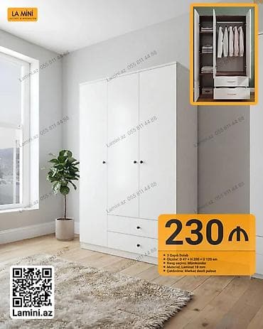 Мебель: - Məhsul: 3 qapılı dolab - Ölçülər: Dərinlik 47 sm × Hündürlük 200 — 1