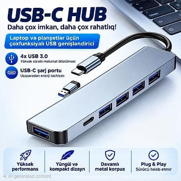 USB-C HUB 6-in-1 — laptop və planşetlər üçün praktik və kompakt