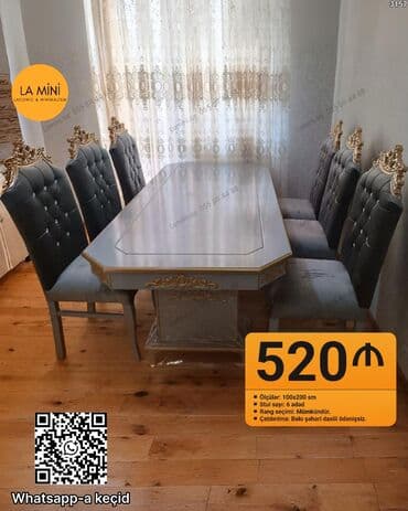 stul ucuz: Qonaq otağı üçün, Açılmayan, Dördbucaq masa, 6 stul — 1