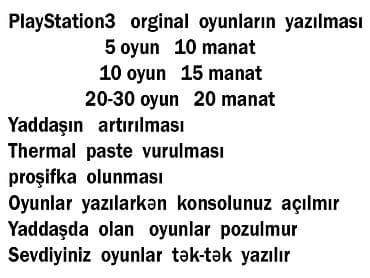 PS3 oyunlarin yazilmasi Therma pasta Tozdan temizlenmesi 30azn