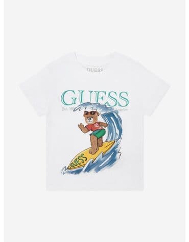 uşaq ucun maşınlar: GUESS uşaq T‑shirt – ağ rəngdə, qısaqoll, yuvarlaq yaxalı klassik — 1