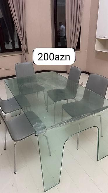 balkon stul: Mətbəx üçün, İşlənmiş, Dördbucaq masa, 4 stul — 1