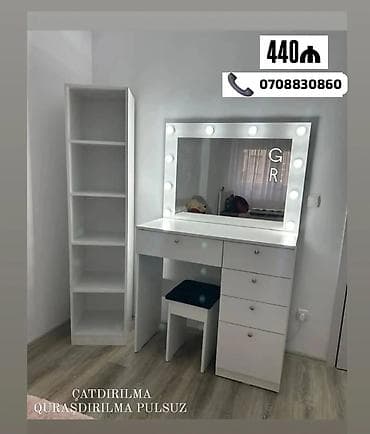 perla stul: Ağ rəngdə vizaj masası dəsti: - Geniş işçi səthi və böyük güzgü - — 1